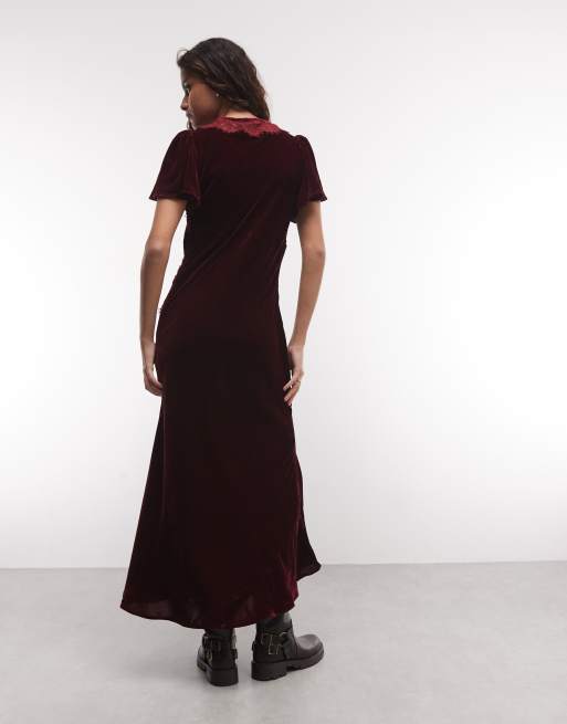 Reclaimed Vintage vestido largo de terciopelo granate, 3 de 4