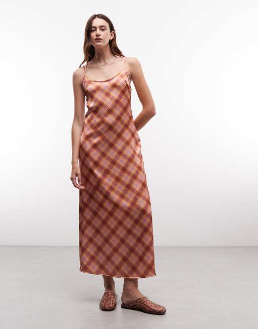 Reclaimed Vintage - vestido lencero satinado a cuadros
