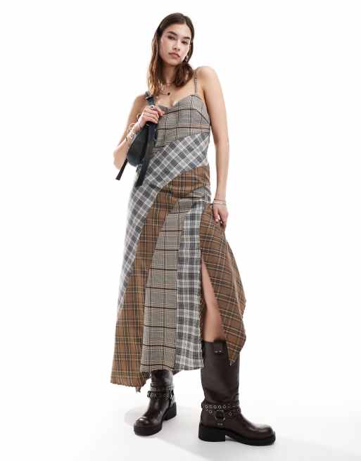 Reclaimed Vintage - Vestito a quadri combinati asimmetrici