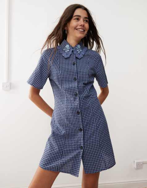 Reclaimed Vintage - Vestito camicia corto blu a quadri - view 1
