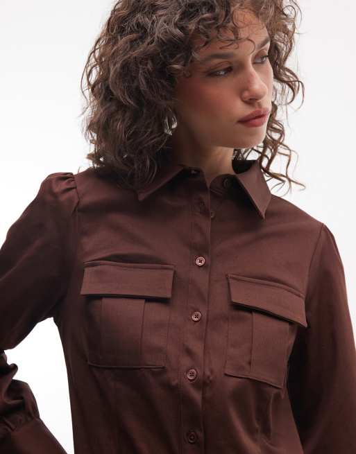 Reclaimed Vintage - Vestito camicia corto multitasche in twill di cotone beige, 3 di 4