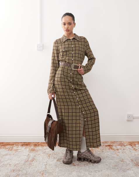 Reclaimed Vintage - Vestito chemisier lungo a quadri - view 1