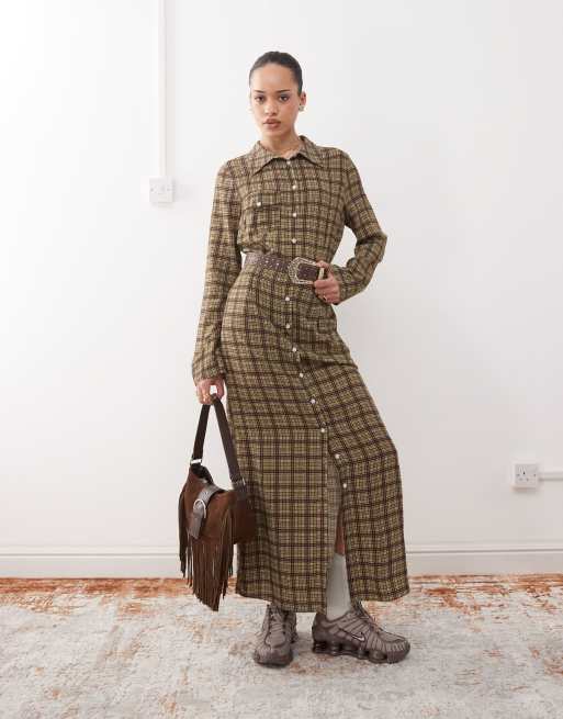 Reclaimed Vintage - Vestito chemisier lungo a quadri