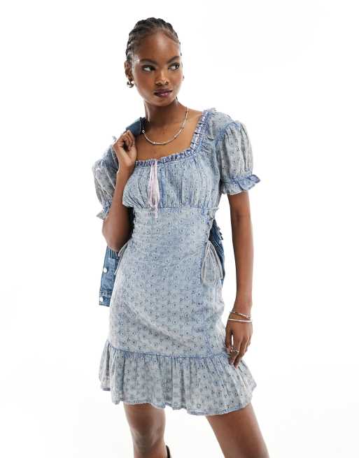 Reclaimed Vintage - Vestito corto in pizzo sangallo stile western