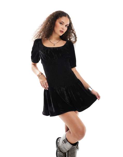 Reclaimed Vintage - Vestito corto in velluto nero con vita scesa - view 1
