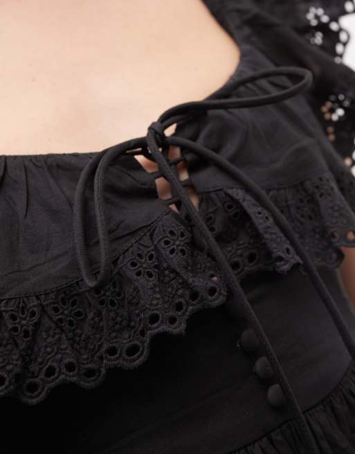 Reclaimed Vintage - Vestito corto nero con maniche e fondo in pizzo, 3 di 4