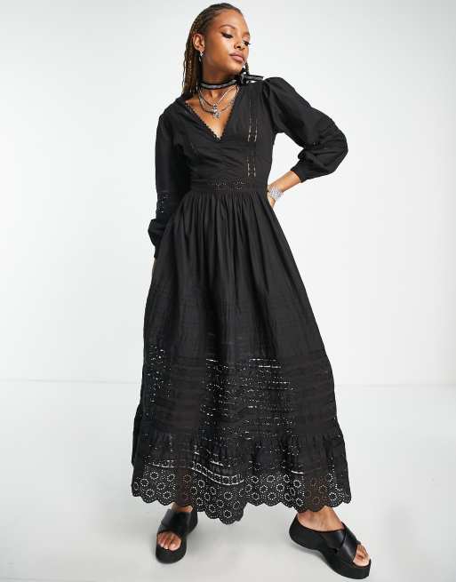 Reclaimed Vintage - Vestito lungo a maniche lunghe con finiture in pizzo , 3 di 4