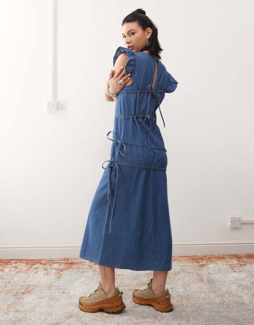 Reclaimed Vintage - Vestito lungo con arricciature asimmetriche, 3 di 4