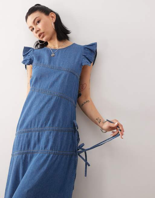 Reclaimed Vintage - Vestito lungo con arricciature asimmetriche, 4 di 4
