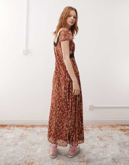 Reclaimed Vintage - Vestito lungo con stampa cervo e dettagli i pizzo, 3 di 4