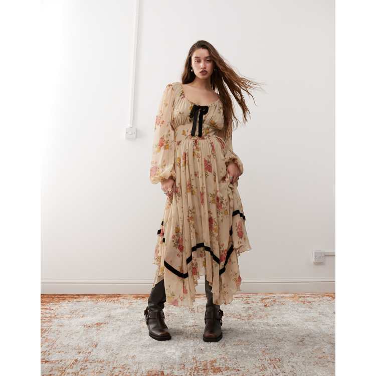 Abito lungo boho a balze da donna - Abito estivo chic con scollo quadrato e inserti in pizzo bianco - Vacanze estive al mare 2026