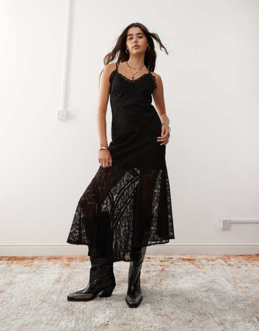 Reclaimed Vintage - Vestito lungo nero con pannelli laterali combinati