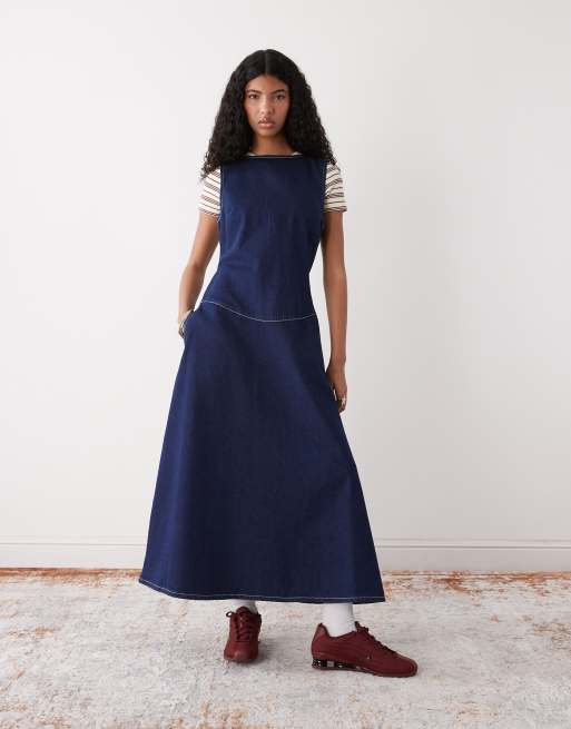 Reclaimed Vintage - Vestito lungo scamiciato in denim con vita scesa