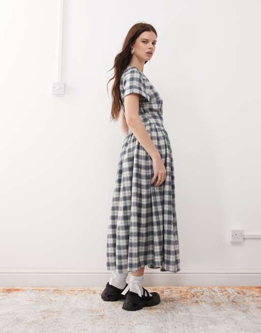 Reclaimed Vintage - Vestito midi allacciato sul davanti a quadri, 4 di 4