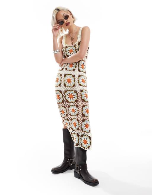 Reclaimed Vintage - Vestito midi da festival all'uncinetto in edizione limitata