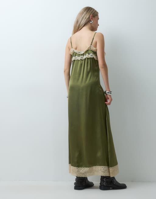 Reclaimed Vintage vestito sottoveste in raso jacquard con bordi in pizzo, 4 di 4