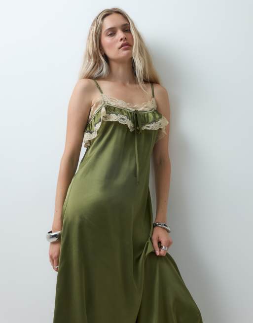 Reclaimed Vintage vestito sottoveste in satin jacquard con bordi in pizzo, 2 di 4
