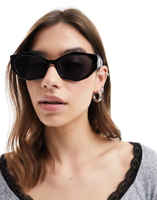 Reclaimed Vintage - Vierkante cat eye zonnebril in zwart