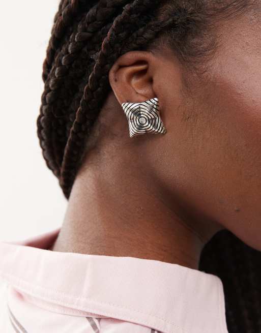 Reclaimed Vintage - Vierkante oorknopjes in zilver
