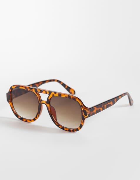 Reclaimed Vintage - Vierkante uniseks zonnebril met oranje glazen in bruin tortoise - view 1