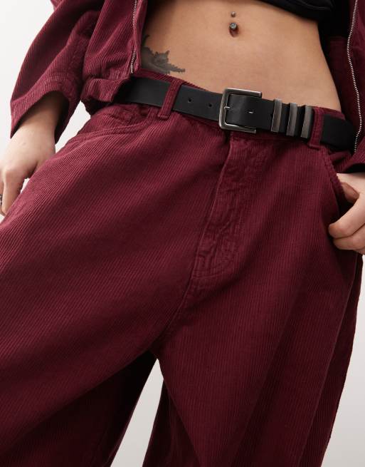 Reclaimed Vintage – Vinröda jeans i manchester med barrelben, del av set, 3 av 5