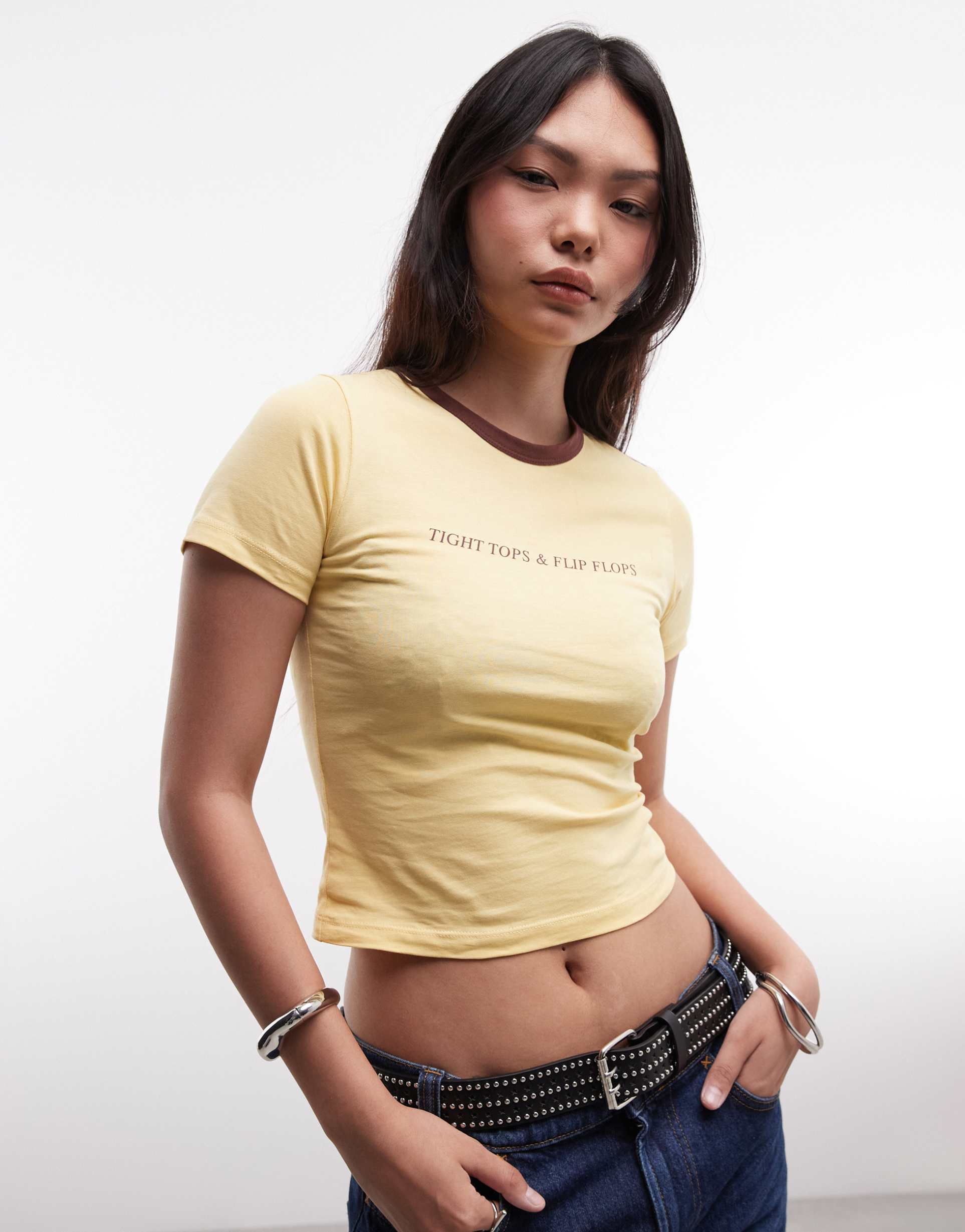 reclaimed vintage vintage slogan ringer t-shirt in yellow