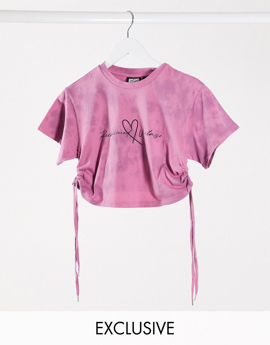 Reclaimed Vintage – Vintageinspirerad, batikfärgad t-shirt i kort modell med snörning i sidorna-Flerfärgad