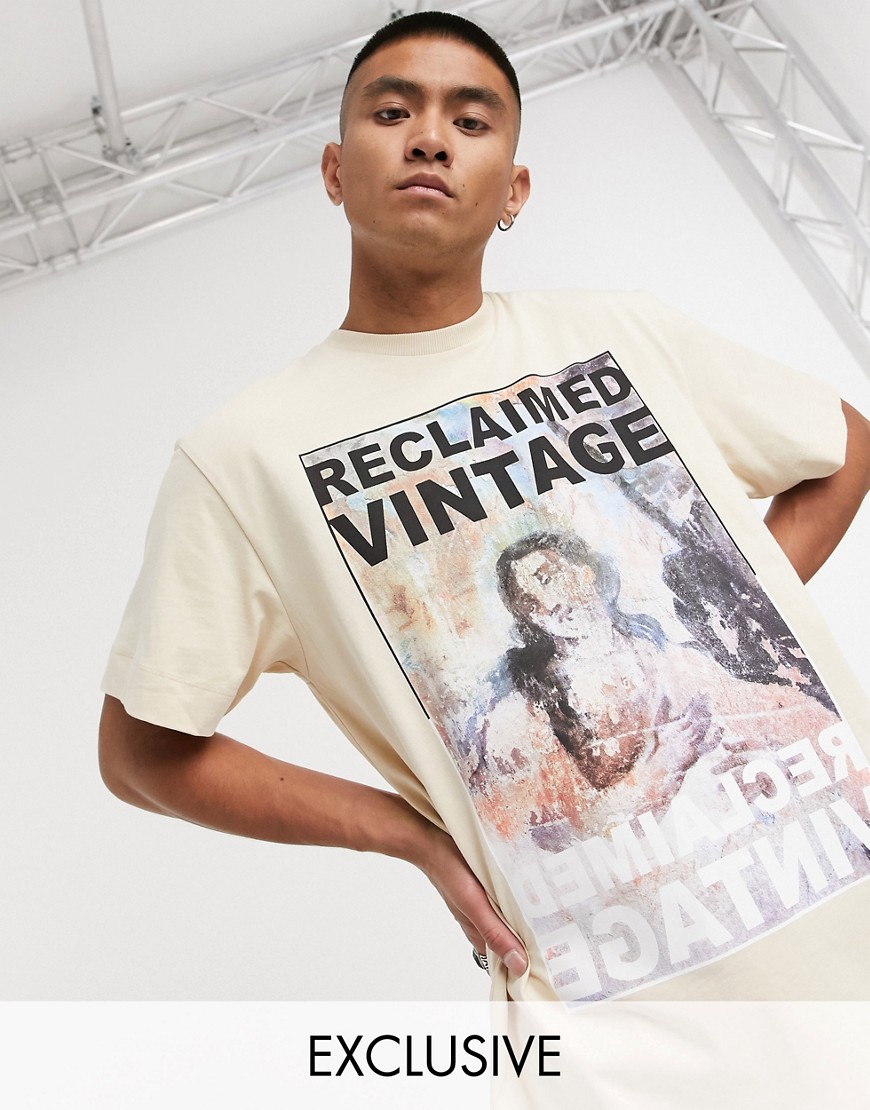 Reclaimed Vintage – Vintageinspirerad, grå t-shirt med konsttryck-Natur
