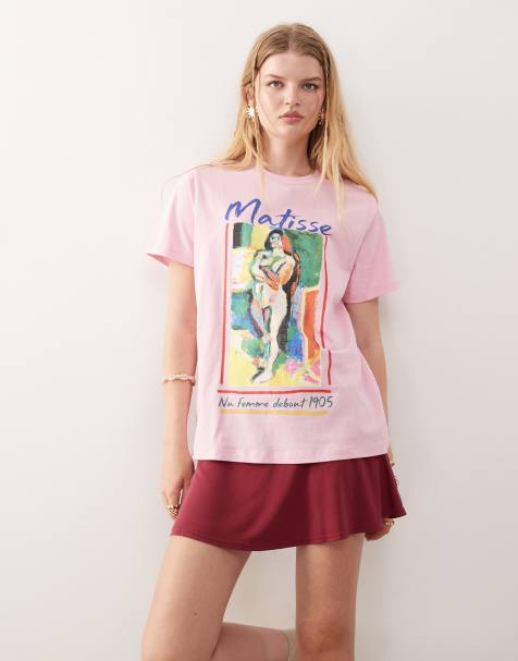 Reclaimed Vintage – Vintageinspirerad rosa t-shirt med licenserat Matisse-konsttryck - view 1