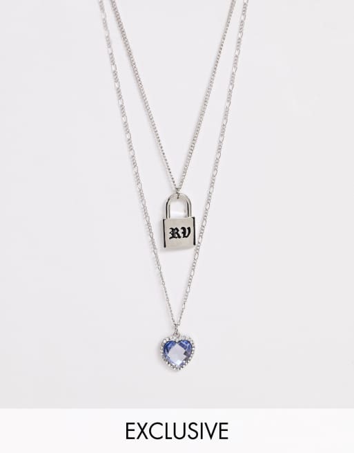 Reclaimed Vintage – Vintageinspirerat halsband i flera lager med hjärt- och hänglåssmycke