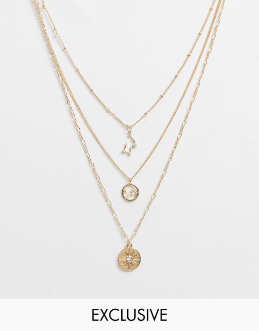 Reclaimed Vintage – Vintageinspirerat halsband i flera rader med stjärnor