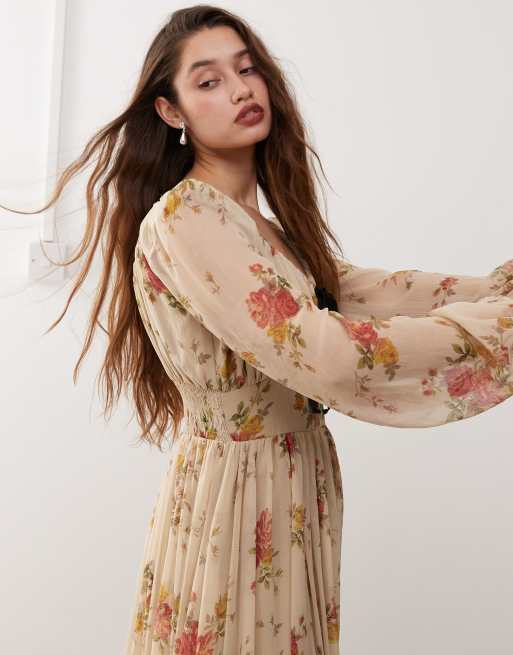 Reclaimed Vintage - Vinter - Maxikjole med lange ærmer og blomstermønster i boho-stil , 3 af 4