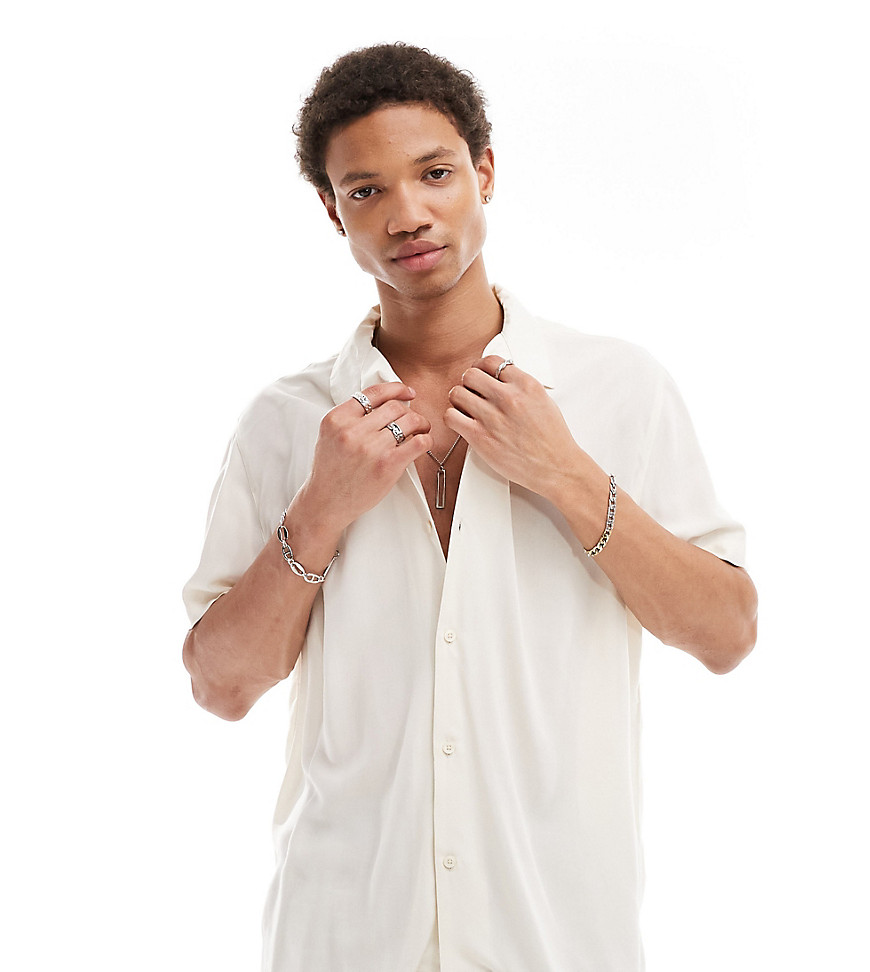 Reclaimed Vintage Viscose Camp Collar Shirt In Ecru-white