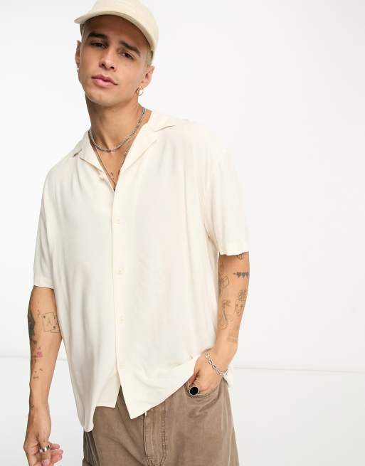 Reclaimed Vintage viscose revere shirt in ecru | ASOS