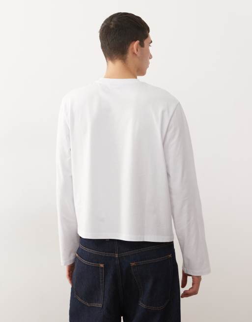 Reclaimed Vintage – Vit, långärmad t-shirt med boxig passform och kort design, 3 av 5