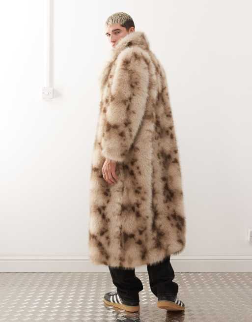 Reclaimed Vintage – Vit, leopardmönstrad maxikappa unisex-modell av fuskpäls, 2 av 4