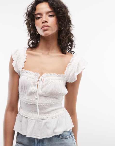 Reclaimed Vintage – Vit prärietopp i cowboystil med volanger - view 1