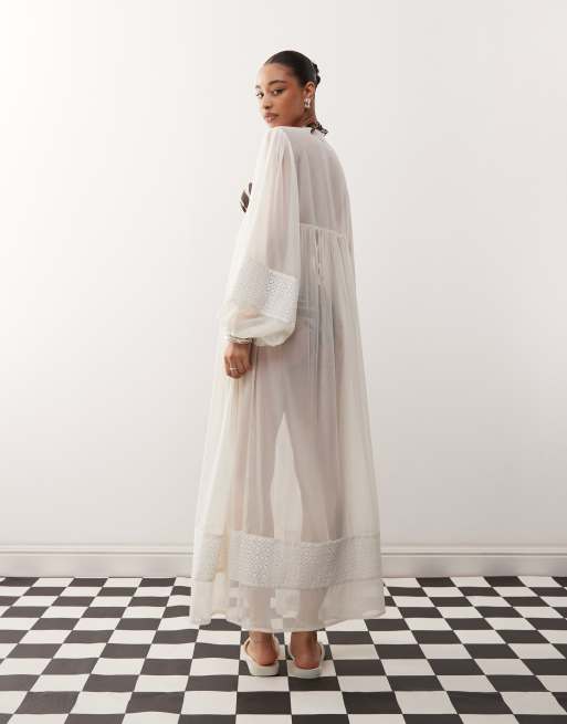Reclaimed Vintage – Vit strandkimono med virkade spetspaneler, 3 av 4
