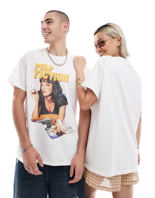 Reclaimed Vintage – Vit t-shirt i unisex-modell med licensierat Pulp Fiction-tryck
