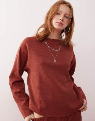 Reclaimed Vintage Waffle Knit Slouchy Fit Top In Rose - Part Of A Set-pink