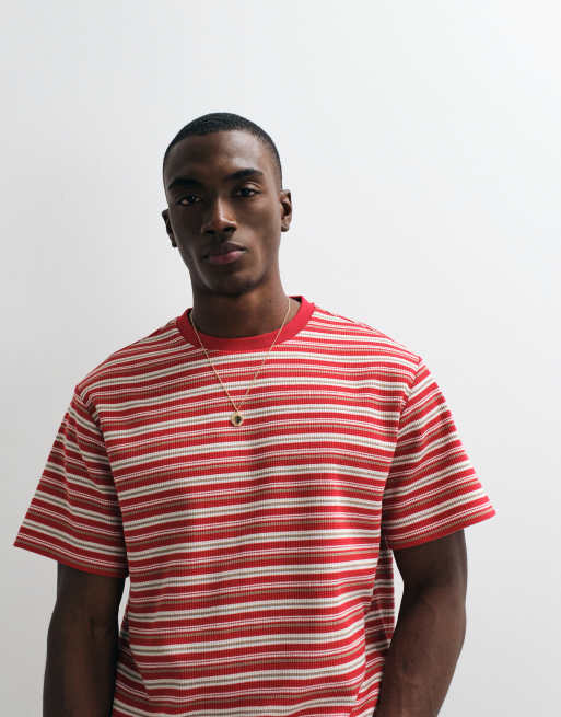 Reclaimed Vintage waffle short sleeve t-shirt in red stripe, 4 of 5