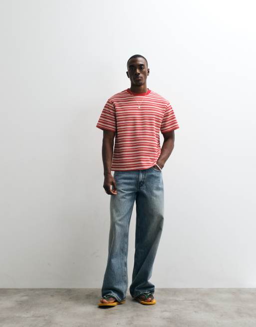 Reclaimed Vintage waffle short sleeve t-shirt in red stripe, 5 of 5