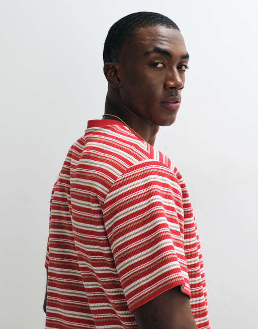 Reclaimed Vintage waffle short sleeve T-shirt in red stripes, 2 of 5
