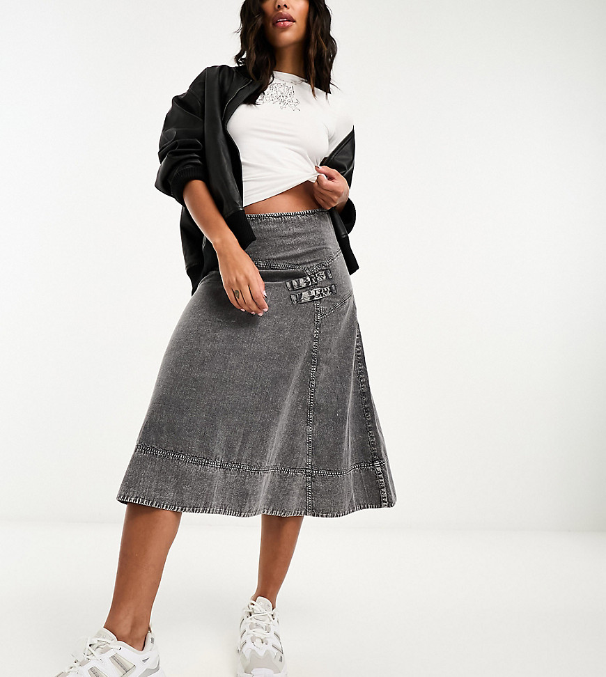wash twill skirt with buckle detail-Blue