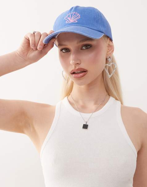 Reclaimed Vintage washed blue cap with pink embroidered shell - view 1