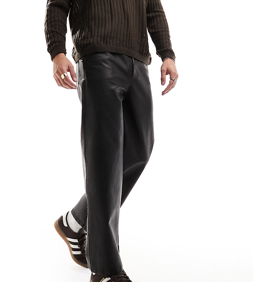 Reclaimed Vintage washed leather look straight leg trousers in black