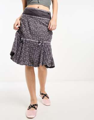 Reclaimed Vintage washed midi skirt with ribbon and bow detail  - ASOS Price Checker