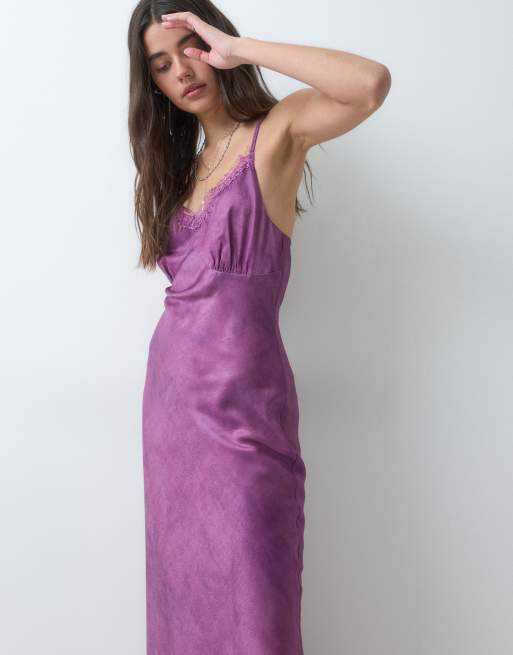 Reclaimed Vintage washed satin slip dress in plum, 3 of 5