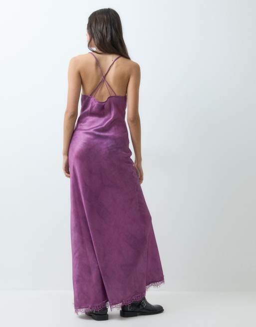 Reclaimed Vintage washed satin slip dress in plum, 4 of 5