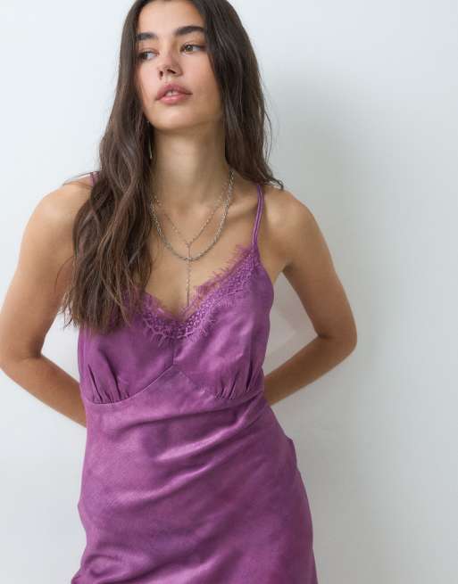 Reclaimed Vintage washed satin slip dress in plum, 5 of 5